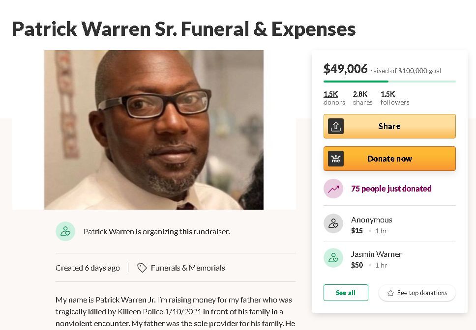 GoFundMe created on behalf of Patrick Warren Sr.